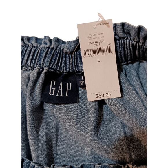 NEW GAP Boho Peasant Top Large Square Gathered Neck Milkmaid Cotton Light Denim - Picture 4 of 7